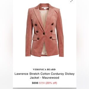 NWT Veronica Beard Lawrence Stretch Cotton Corduroy Dickey
Jacket - Mauvewood